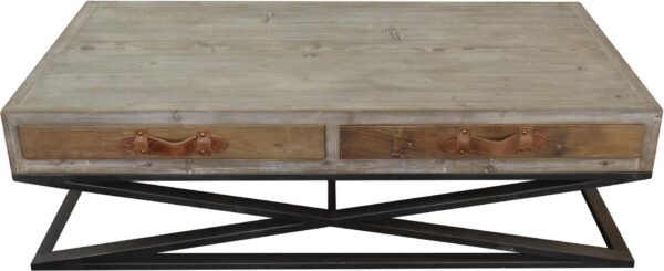 , Rustic Handcrafted Natural Wood and Iron Coffee Table – Unique Centerpiece for Your Living Room