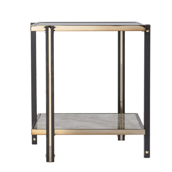 , 24″ Champagne Glass and Iron Square Mirrored End Table with Shelf – Elegant and Functional Furniture for Any Space