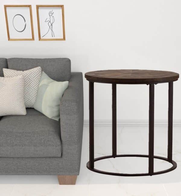 , 24″ Natural Wood Solid Wood and Iron Round End Table – High Quality Accent or Side Table