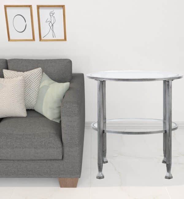 , 24″ Silver Glass And Iron Round End Table – Stylish Addition to Your Room