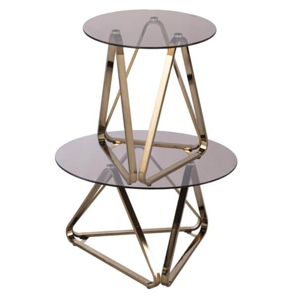 , 24″ Champagne Glass and Iron Round End Table – Elegant and Functional