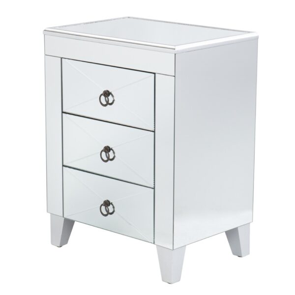 , 26″ Silver Mirrored End Table with Three Drawers | Glamorous and Versatile