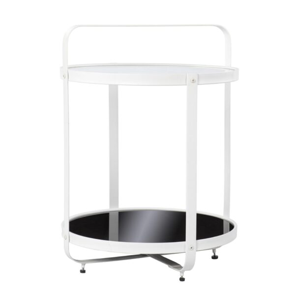, 27″ White Glass And Iron Round End Table With Shelf – High Quality Accent Table