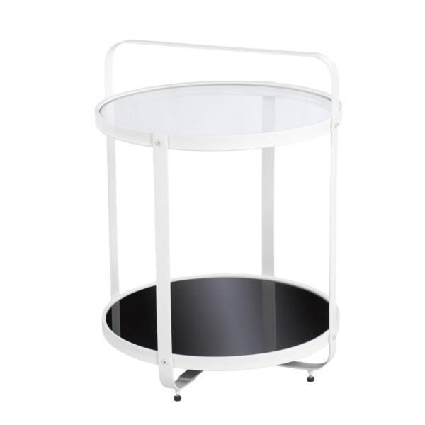 , 27″ White Glass And Iron Round End Table With Shelf – High Quality Accent Table
