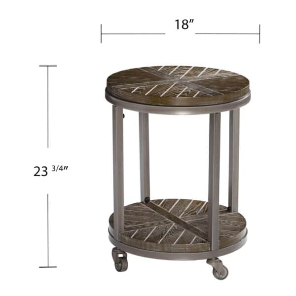 , 24″ Brown Manufactured Wood and Iron Round End Table with Shelf – Sturdy and Versatile