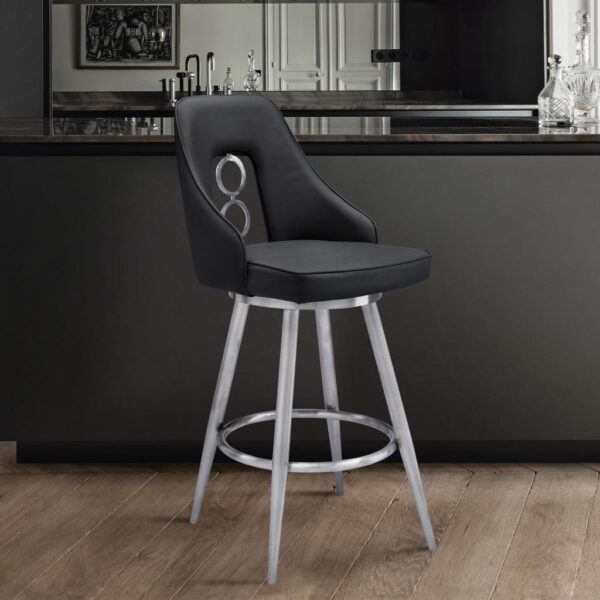 , 39″ Black Faux Leather and Iron Swivel Counter Height Bar Chair – Comfortable and Stylish | Best Price