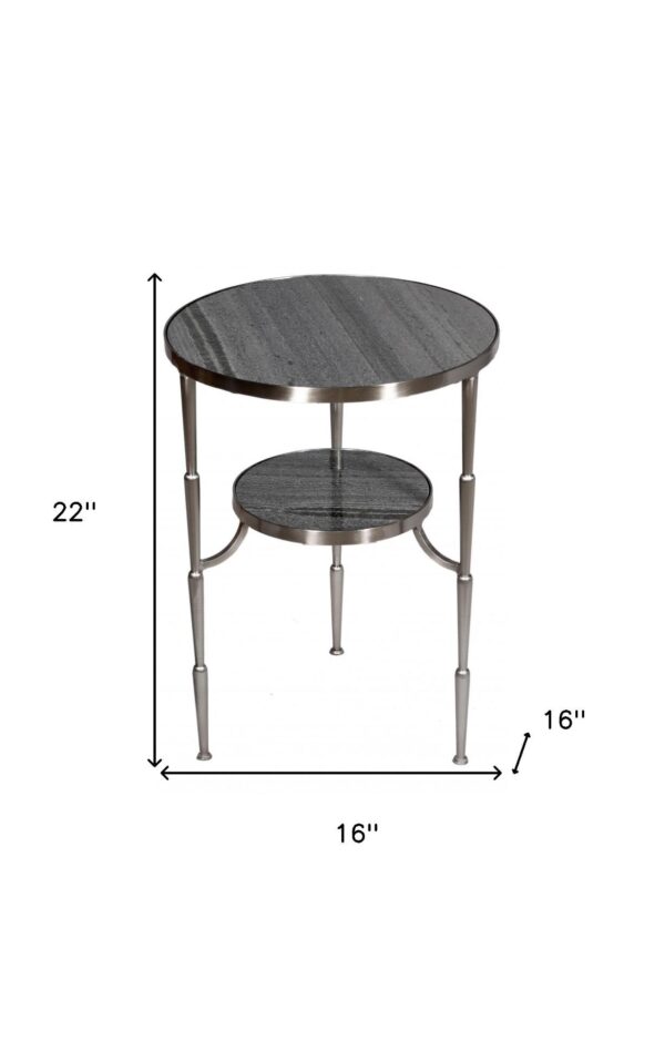 , 22″ Nickel Marble And Iron Round End Table