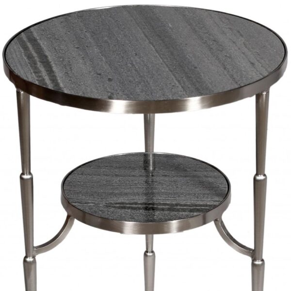 , 22″ Nickel Marble And Iron Round End Table