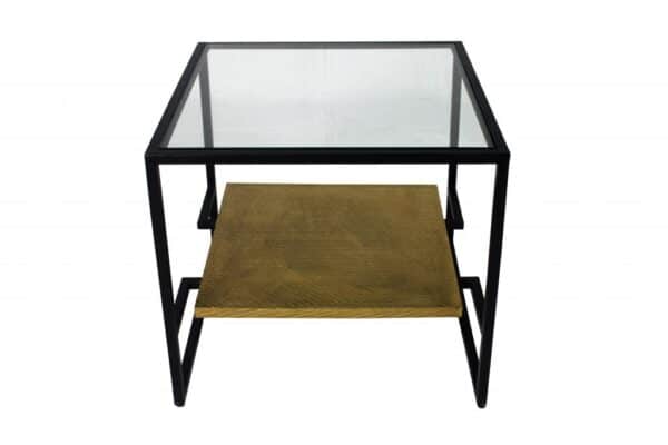 , 22″ Bronze, Glass & Iron Square End Table with Shelf