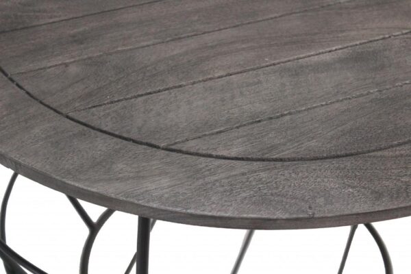 , 32″ Gray Wash Solid Wood and Cast Iron Round Distressed Coffee Table