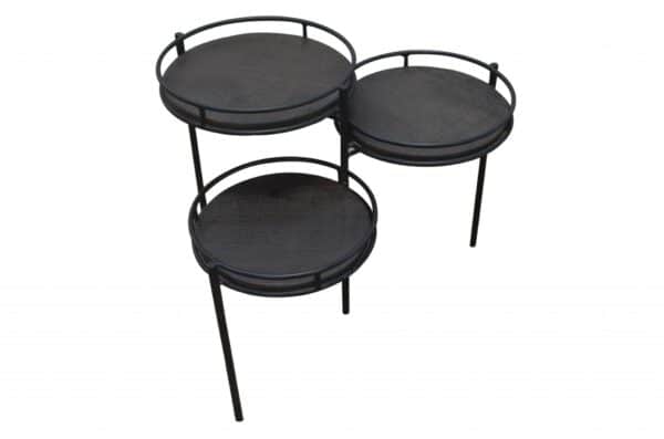 , 23″ Black Solid Wood and Iron Round End Table