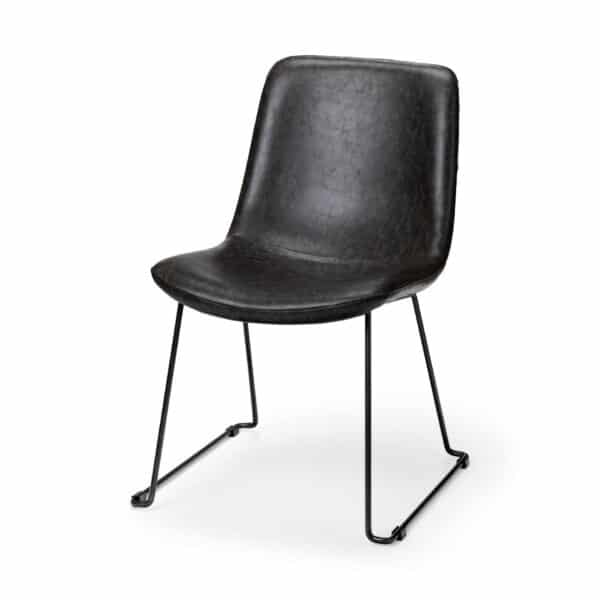 , Stylish Black Faux Leather Seat Dining Chair with Black Iron Frame