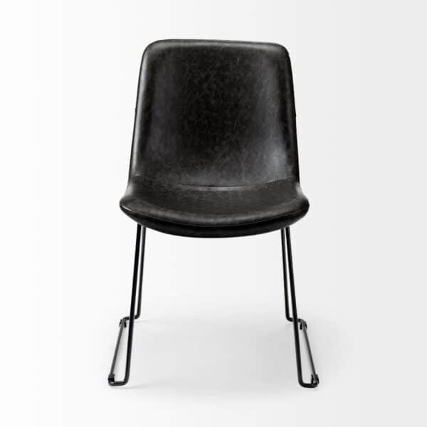 , Stylish Black Faux Leather Seat Dining Chair with Black Iron Frame