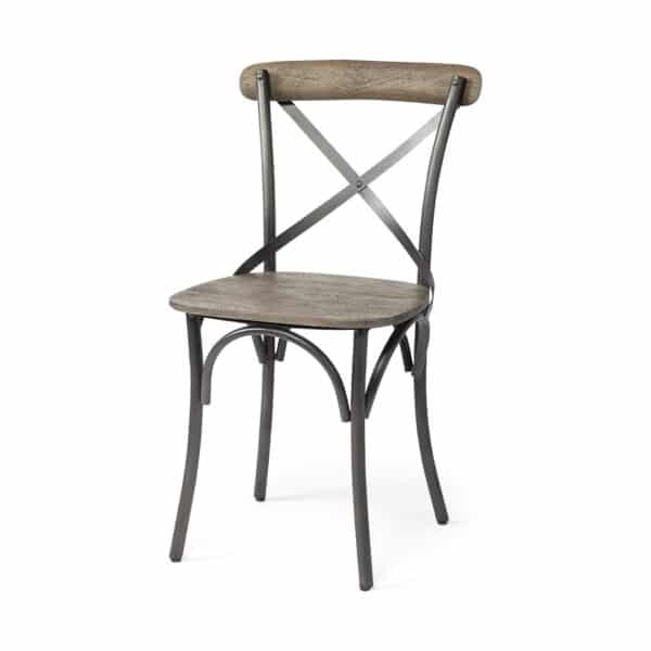 , Brown Solid Wood Seat With Grey Iron Frame Dining Chair – Stylish and Sturdy
