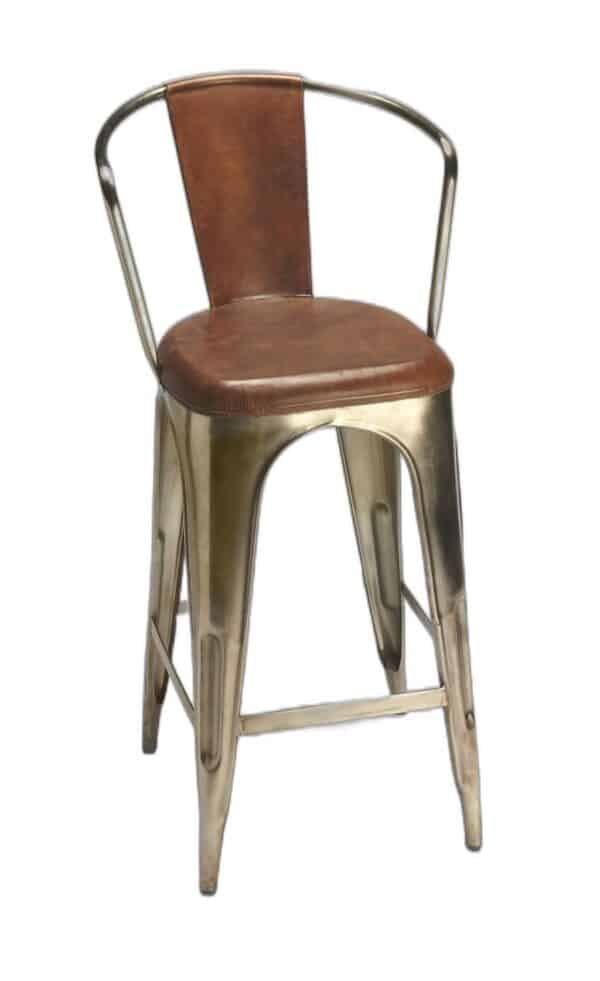 , Brown Leather and Iron Bar Stool – Modern Design, Comfortable Seating