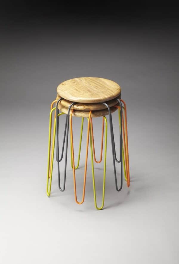 , Contemporary Stackable Iron Colored Stools | Orange, Grey, and Lime Mint | Reduce Clutter