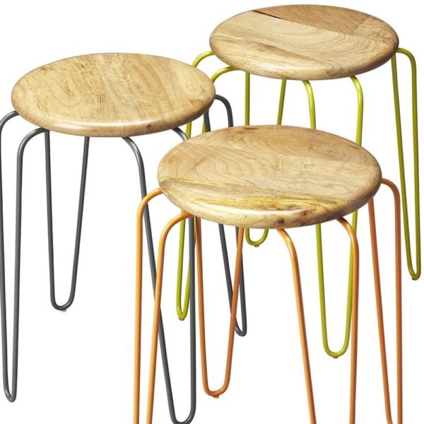 , Contemporary Stackable Iron Colored Stools | Orange, Grey, and Lime Mint | Reduce Clutter