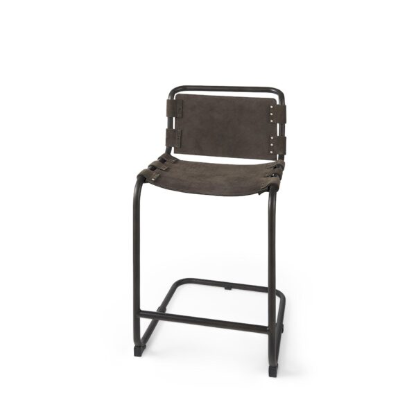 , Dark Brown Leather Iron Framed Counter Stool | Industrial Design | Kitchen and Dining Furniture