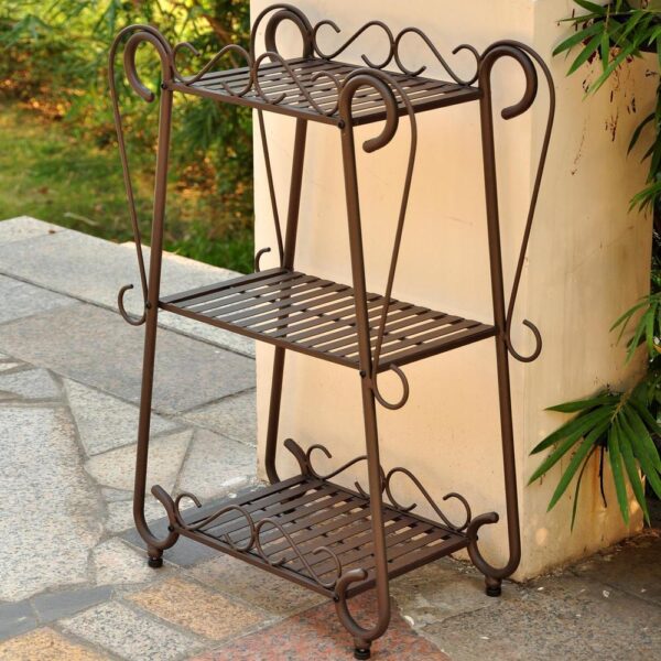, Santa Fe Iron Nailhead 3-Tier Plant/Utility Shelf – Stylish and Functional Stand for Your Plants and Utility Needs
