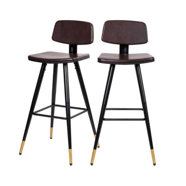 , Kora Commercial Grade Low Back Barstools – Brown LeatherSoft Upholstery – Set of 2