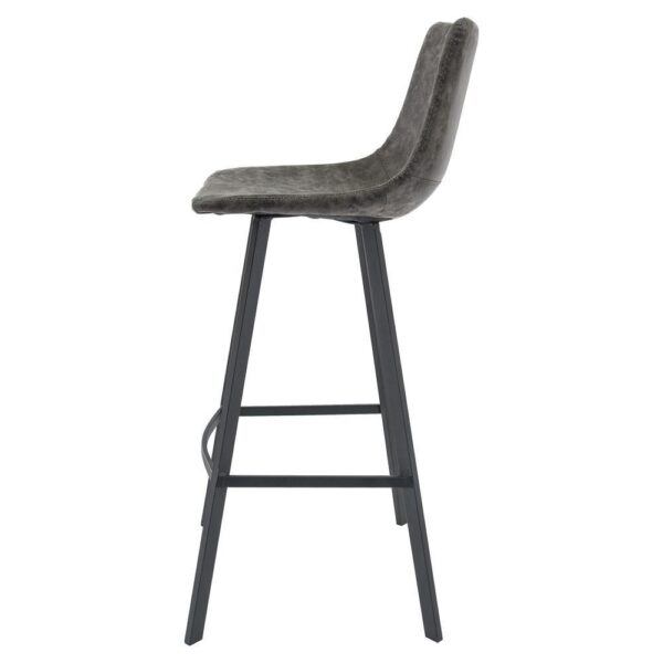 , LeisureMod Elland Modern Upholstered Leather Bar Stool With Iron Legs &amp; Footrest Grey – Stylish and Comfortable Bar Stool