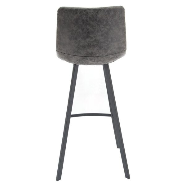 , LeisureMod Elland Modern Upholstered Leather Bar Stool With Iron Legs &amp; Footrest Set of 2 Grey