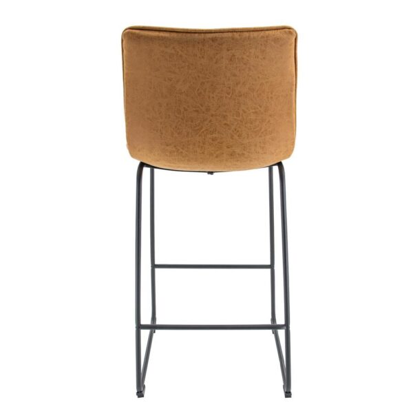 , LeisureMod Brooklyn 29.9″ Modern Leather Bar Stool With Black Iron Base &amp; Footrest Set of 2 Light Brown