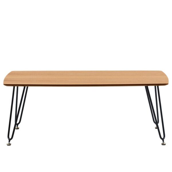 , LeisureMod Elmwood Modern Wood Top Coffee Table With Iron Base, Natural