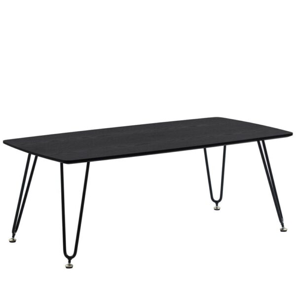 , LeisureMod Elmwood Modern Wood Top Coffee Table With Iron Base, Black