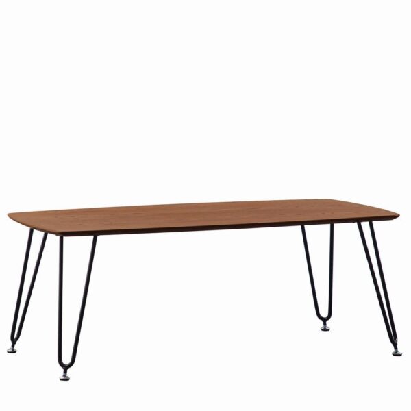 , LeisureMod Elmwood Modern Wood Top Coffee Table With Iron Base, Walnut