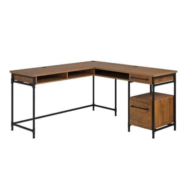 , Iron City L Desk Checked Oak – Stylish and Functional Home Office Desk