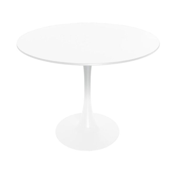 , Mid-Century Modern Round Dining Table with Wood Top and Iron Pedestal Base – Sleek and Elegant Design, Easy to Assemble