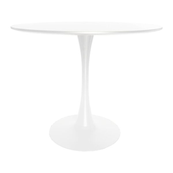 , Mid-Century Modern Round Dining Table with Wood Top and Iron Pedestal Base – Sleek and Elegant Design, Easy to Assemble