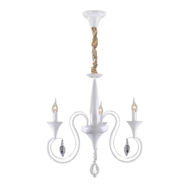 , Vintage White Iron Chandelier Lighting Fixture Retro Ceiling Lamp Candle Lights