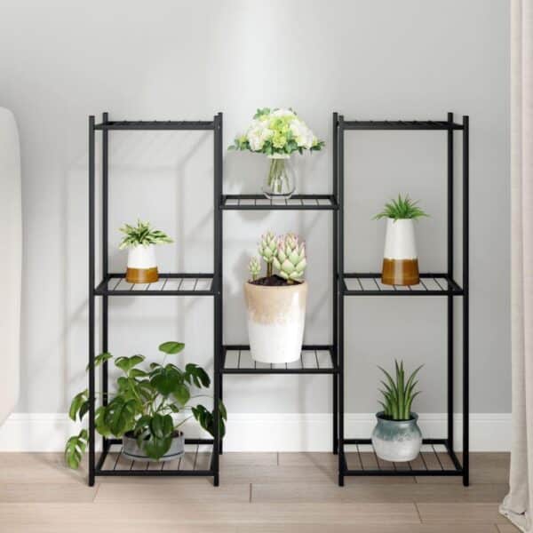 , Flower Stand 32.7″x9.8″x31.5″ Black Iron – Sturdy Corner Plant Shelf for Display and Storage