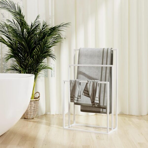 , Freestanding Towel Rack White 18.9″x9.4″x31.1″ Iron – Stylish and Space-Saving Bathroom Storage