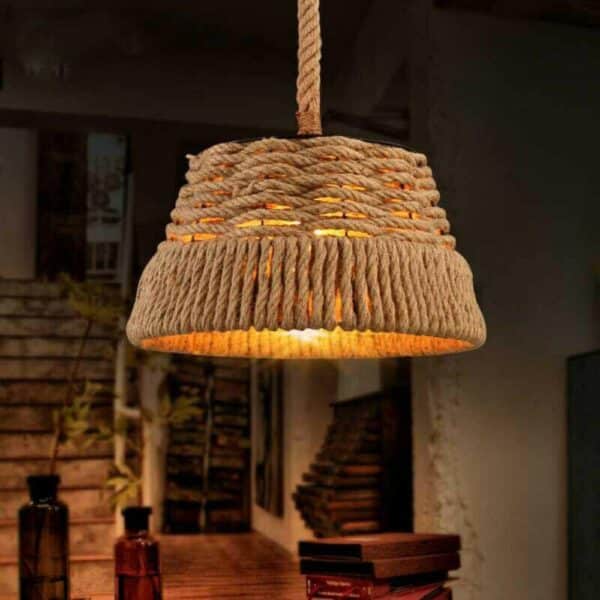 , Hemp Rope Iron Industrial Light Loft Pendant Ceiling Retro Lamp Chandelier