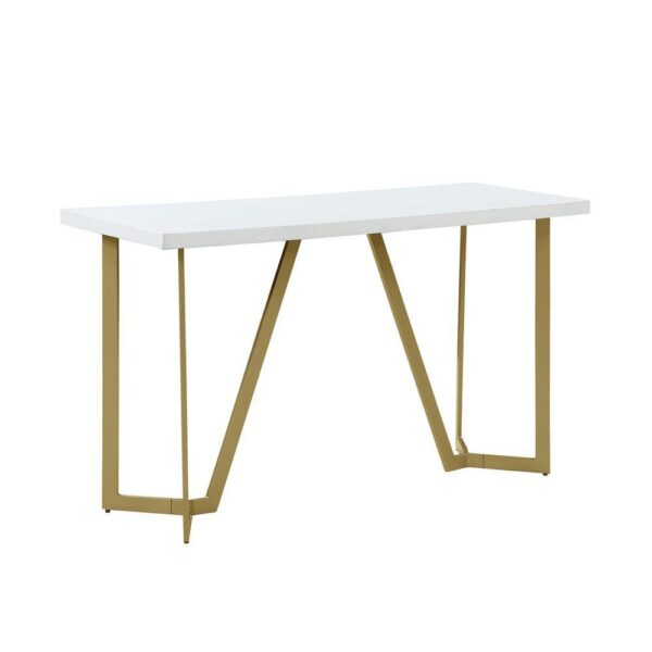 , Elegant White Wood Console Table with Gold Color Iron Legs