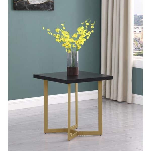 , 2pc Black Wood Top Coffee Set with Gold Color Iron Base (Coffee and End Table) – Upgrade Your Living Space