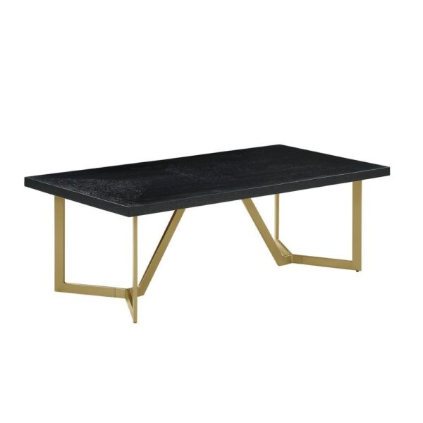 , 4pc Black Wood Top Coffee Table Set with Gold Color Iron Base