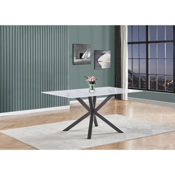 , Rectangle Marble Wrap Glass Dining Table with Crossed Iron Base
