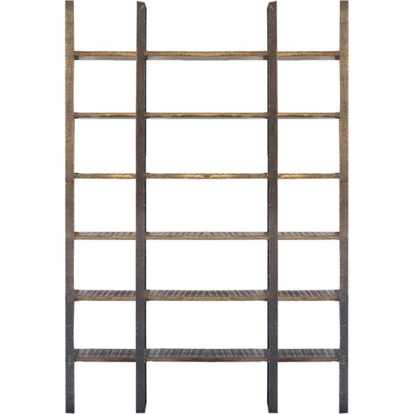 , Contemporary Brown Wood and Iron Six Shelf Standing Unit Practical and Stylish Home Organization Solution