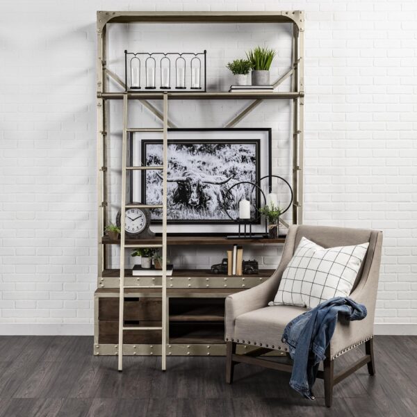 , 94″ Brown Iron Six Tier Standard Bookcase With Four Drawers – Minimal Design and Practical Utility