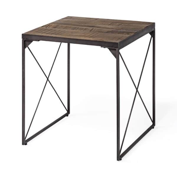 , Medium Brown Wood Side Table With Iron Cross Bracing – Premium Design