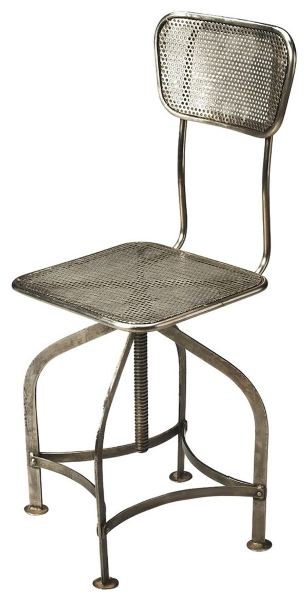 , 18″ Wood Brown Iron Swivel Side Chair – Vintage Rustic Design