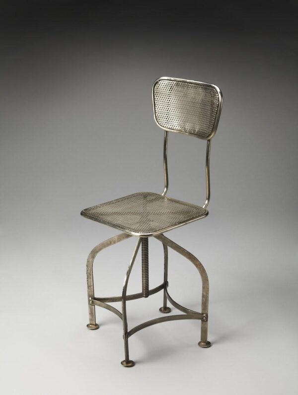 , 18″ Wood Brown Iron Swivel Side Chair – Vintage Rustic Design