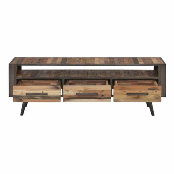 , Rustic Natural Wood TV Stand with Three Drawers – Vintage Charm and Excellent Function