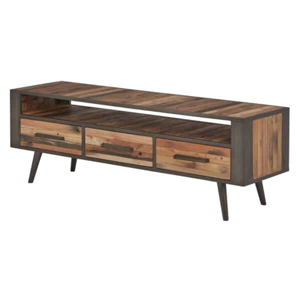 , Rustic Natural Wood TV Stand with Three Drawers – Vintage Charm and Excellent Function