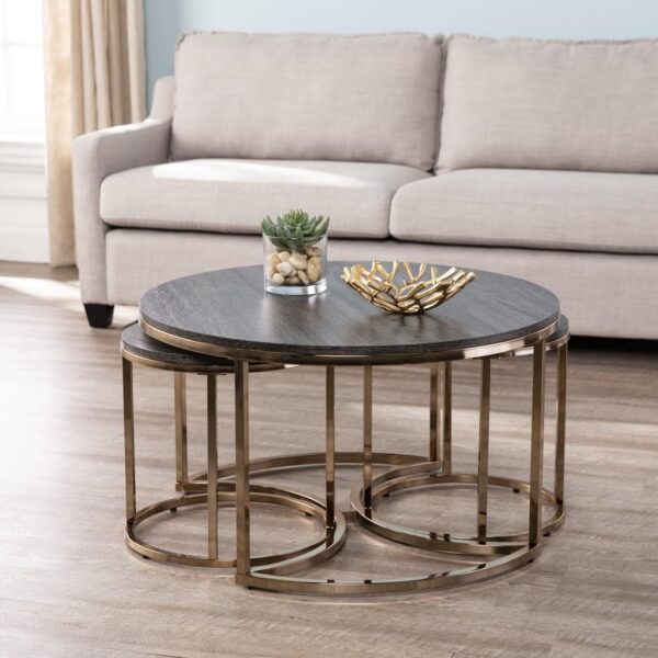 , 32″ Champagne and Charcoal Manufactured Wood and Metal Round Coffee Table
