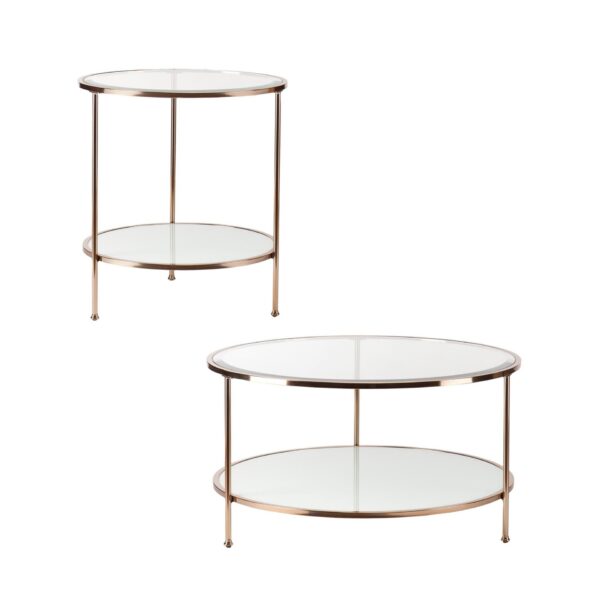 , 34″ Clear and Gold Glass with Iron Round Coffee Table – Stylish, Sturdy, and Chic